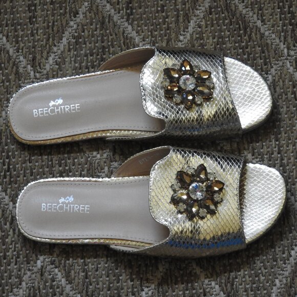 Beechtree Gold Embellished Slides, Size 39 - Picture 2 of 6